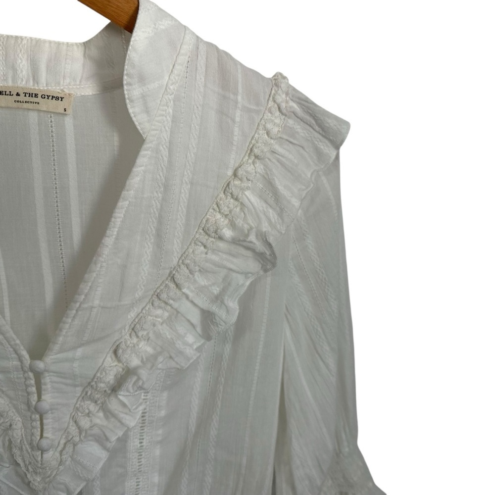 Spell & The Gypsy Womens Lisa Danielle Darling Blouse Sz Small White Ruffle - Picture 8 of 12